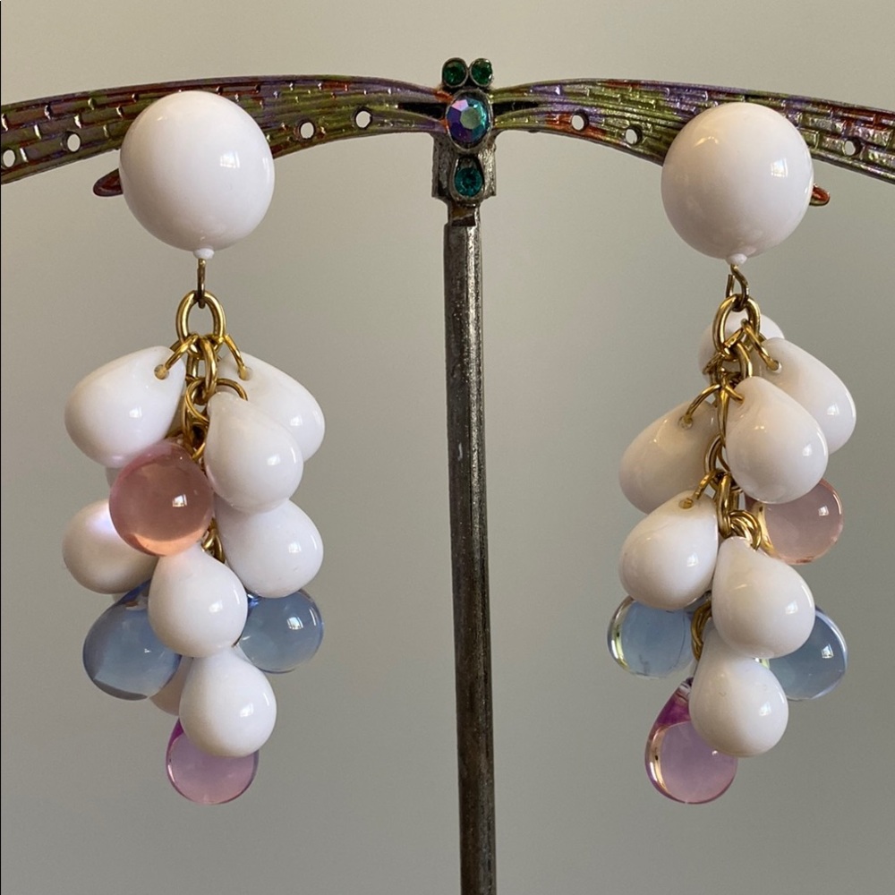 Vintage White and Pastel Cluster Earrings